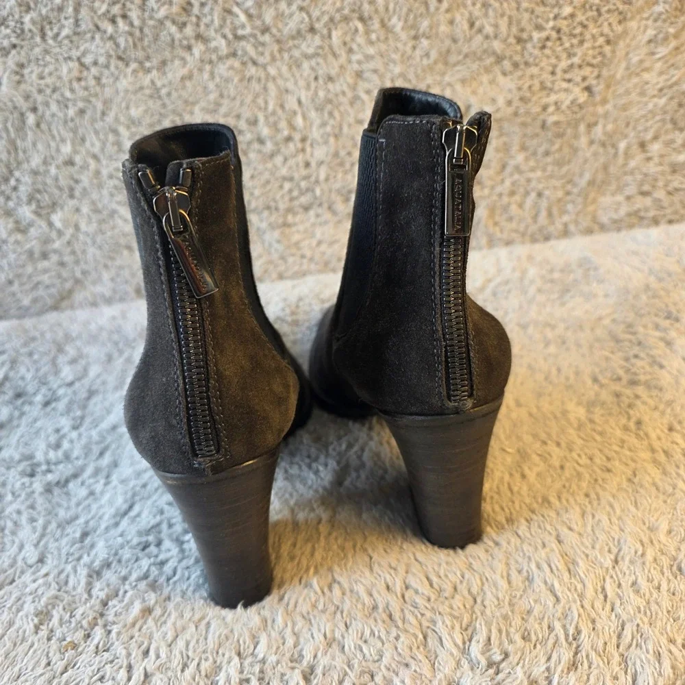 AQUATALIA Women's Suede Chelsea Ankle Boots Block Heel Back Zip Gray Size 9‎